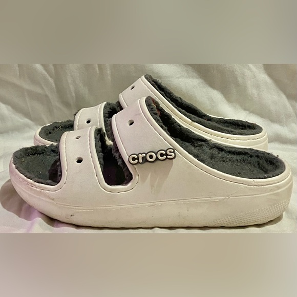 CROCS Shoes - Crocs cozy White sandals fuzzy Gray M7 W9